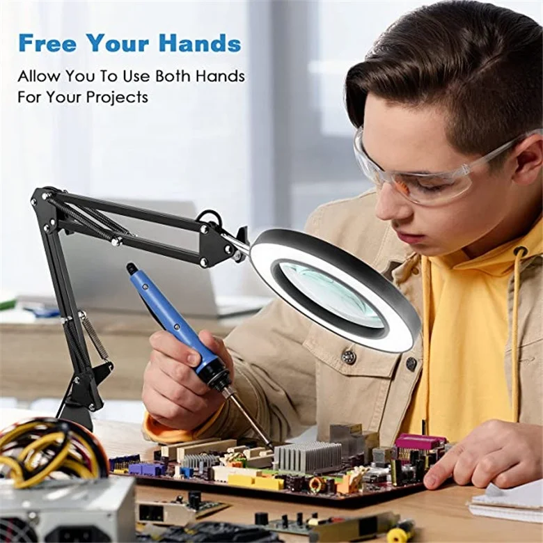 Modern Simple New Professional Magnifying Lamp Metal Long Swing Arm Led Desk Lamp with Magnifying Glass for Aesthetics
