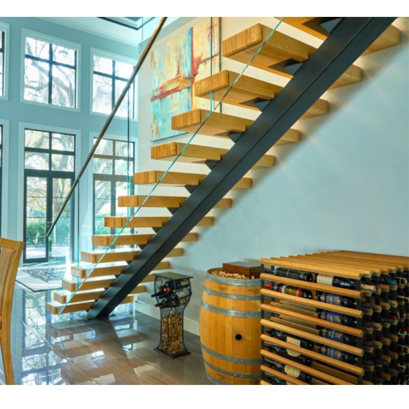 Factory Price LED Lights Stairs Mono Stringer Straight Open Riser Staircase Floating Stair Kits