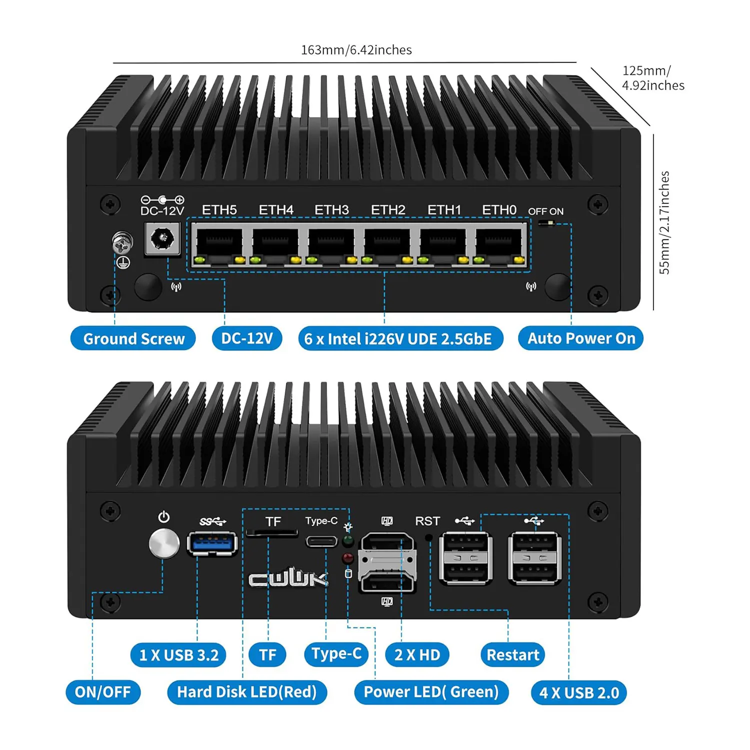 CWWK Firewall Mini PC Router N150 6 x i226V 2.5GbE LAN Fanless
