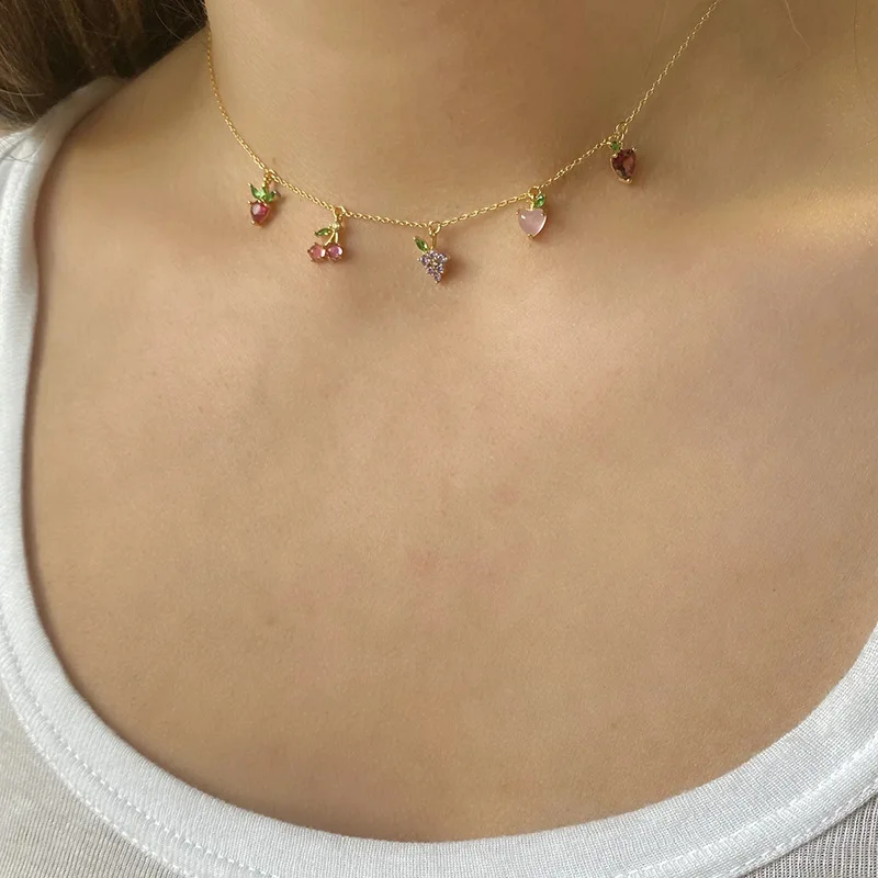 Wholesale Ins fashion gold plated necklace choker simple cute women fruit  peach strawberry cherry pendant necklace jewelry From m.