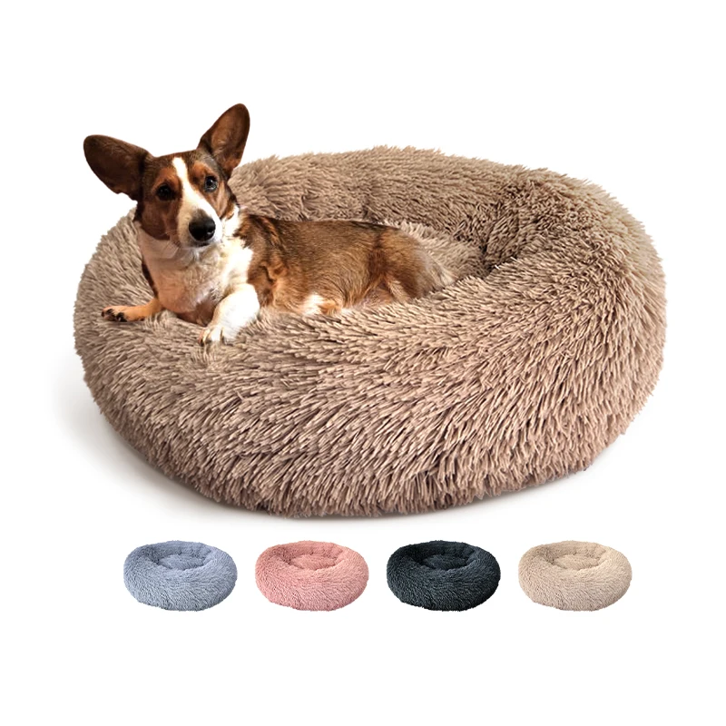 Luxury Fluffy Plush Soft Donut Dog Bed Washable Calming Large Sofa