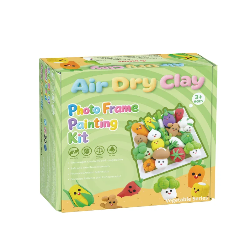 ライトクレイDIYフォトフレームクラフトキット（10色・ベジタブルテーマ）、無毒・オーブン不要・3歳以上向け教育用おもちゃギフト