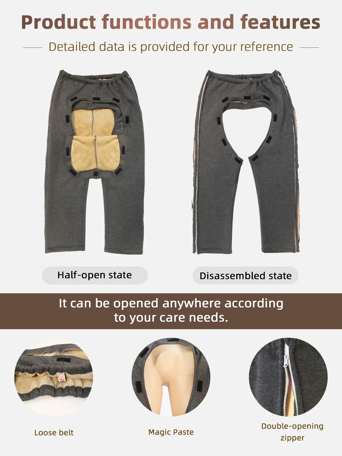 Wholesale Thickened Active Open Crotch Pants Easy to Wear Off Clothes - product detail 3