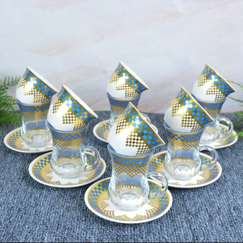 Conjunto Jogo 6 Copos de Chá Turco com Pires - Artesanato Turco - Decoração  Árabe - Modelo Najmein