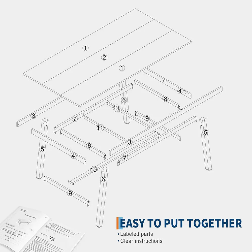 Modern Dining Table for 6-8 People 70.87 in Long Wooden Dining Room Furniture with Sturdy Metal Frame & Rustic Brown factory