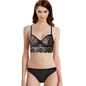 Eyelash Lace Bralette Lingerie Plus Size Bra and Underwear Set Transparent 2020 Hot Sexy Women Decorated With Lace Underwire