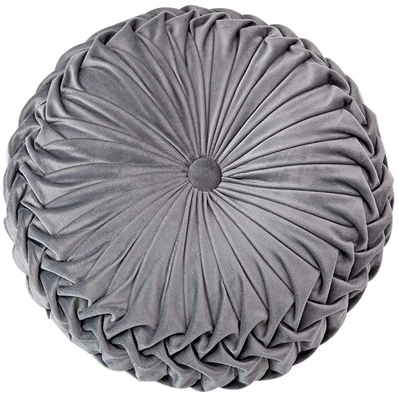 Round Cushions Pillows, Solid Color Velvet Chair Sofa Pumpkin Throw Pillow  Pleated Round Pillow for Home Bed Car Decor Floor Pillow Cushion (Gray) 