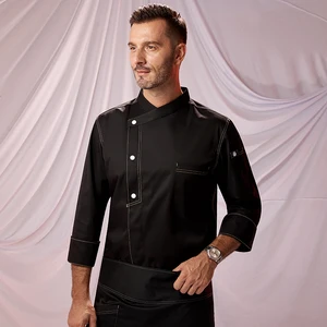 Zhenyao High-End White Woven Fabric Kitchen Chef Work Clothes Long Sleeve Western Restaurant Baking Tops Restaurant Bar Uniforms