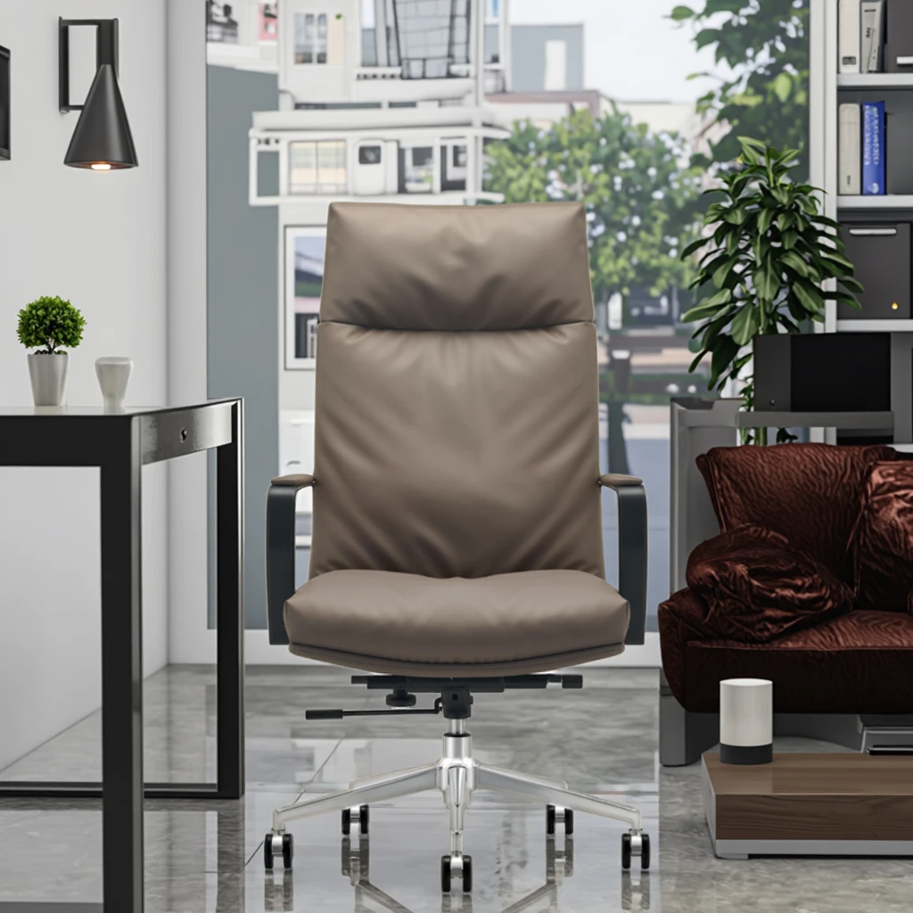Heavy Duty Leather Executive Office Chair with Ergonomic Design Adjustable Height Aluminium Base 3