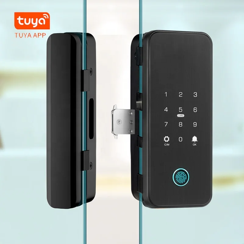 Home Office Safety Glass Door Lock Tuya Fingerprint Password Wireless ...