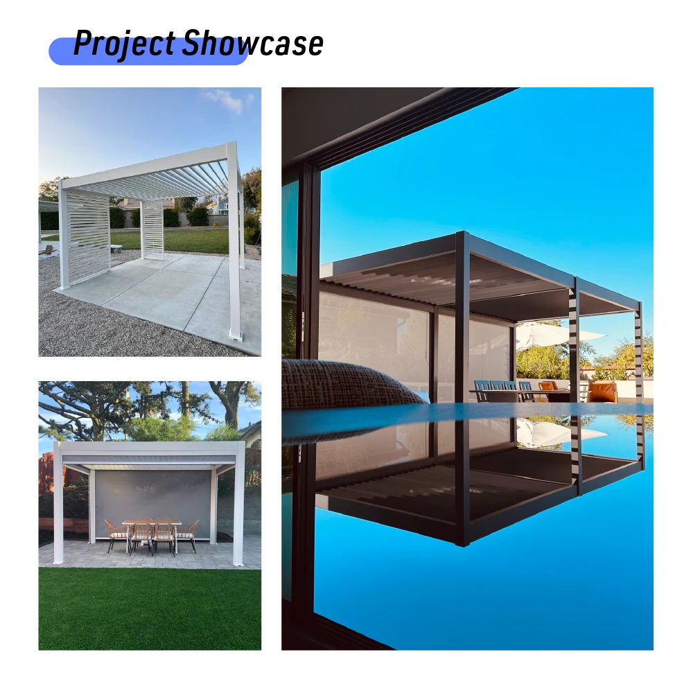 Modern Luxury Garden Furniture Adjustable Outdoor Aluminum Pergola Waterproof Louvered Roof Electric Backyard Canopy