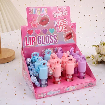 Fashionable 12 Pcs Cute Lip Gloss With DIY Keychain Nourish Moisturizing Lip Oil Liquid Lip Gloss Making Kit