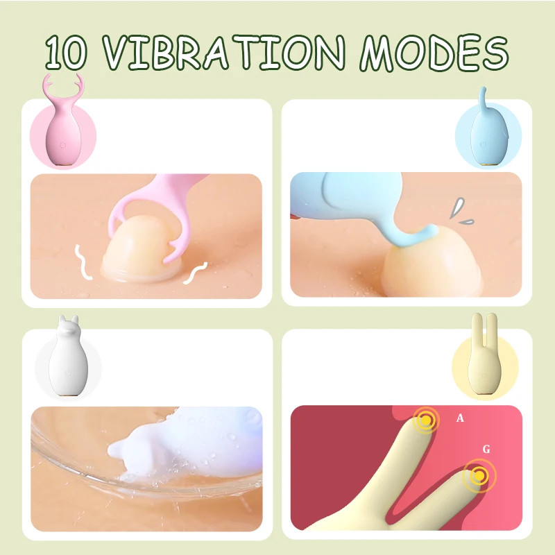Multiple animal-shaped vibrators arranged in all four color options