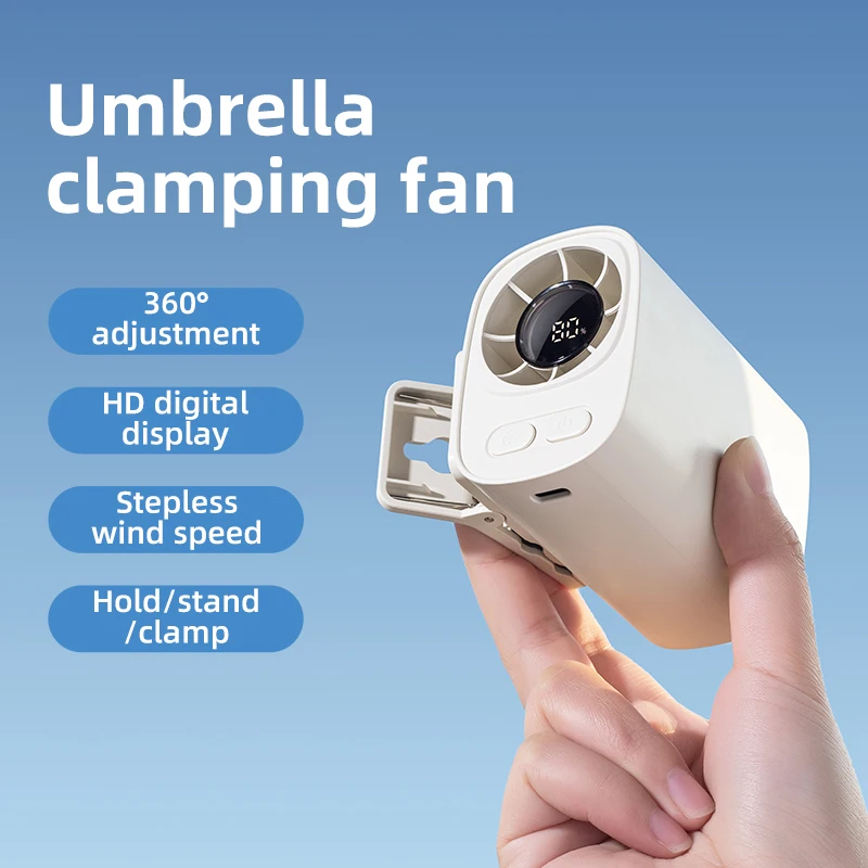 New USB Rechargeable Battety Umbrella Clamping Pocket Foldable Fans Portable LED Display Small Handheld Fan