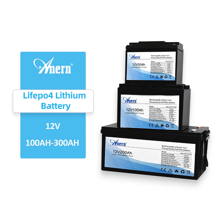 Anern New Design Lithium Ion Battery 12V 50AH 100AH 200AH Lifepo4 Battery Pack