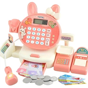EPT High Quality Pink Electronic Pretend Calculator Supermarket Shopping Cash Register Toy Set for Kids