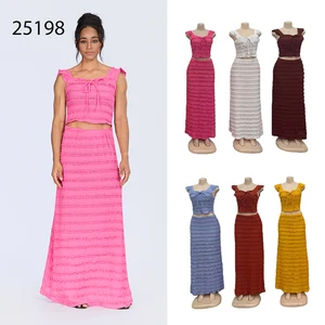 Wholesale New Summer Striped Fashion Solid Color Women's Sleeveless Vest High Waist Skirt Set