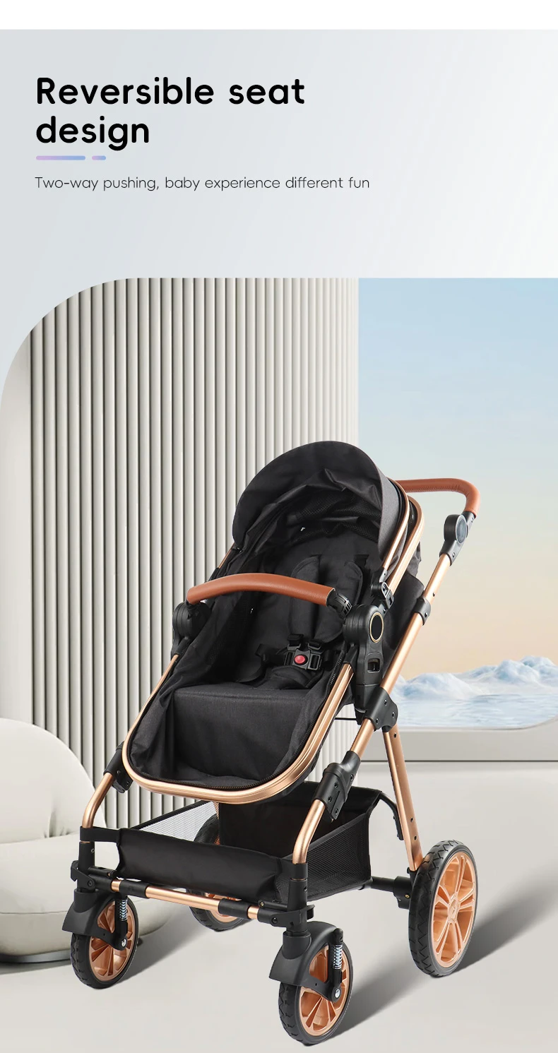 3-in-1 Baby Stroller Folding Infant Newborn Pram Stroller with Reversible Seat - Toddler Strollers for 0-36 Months