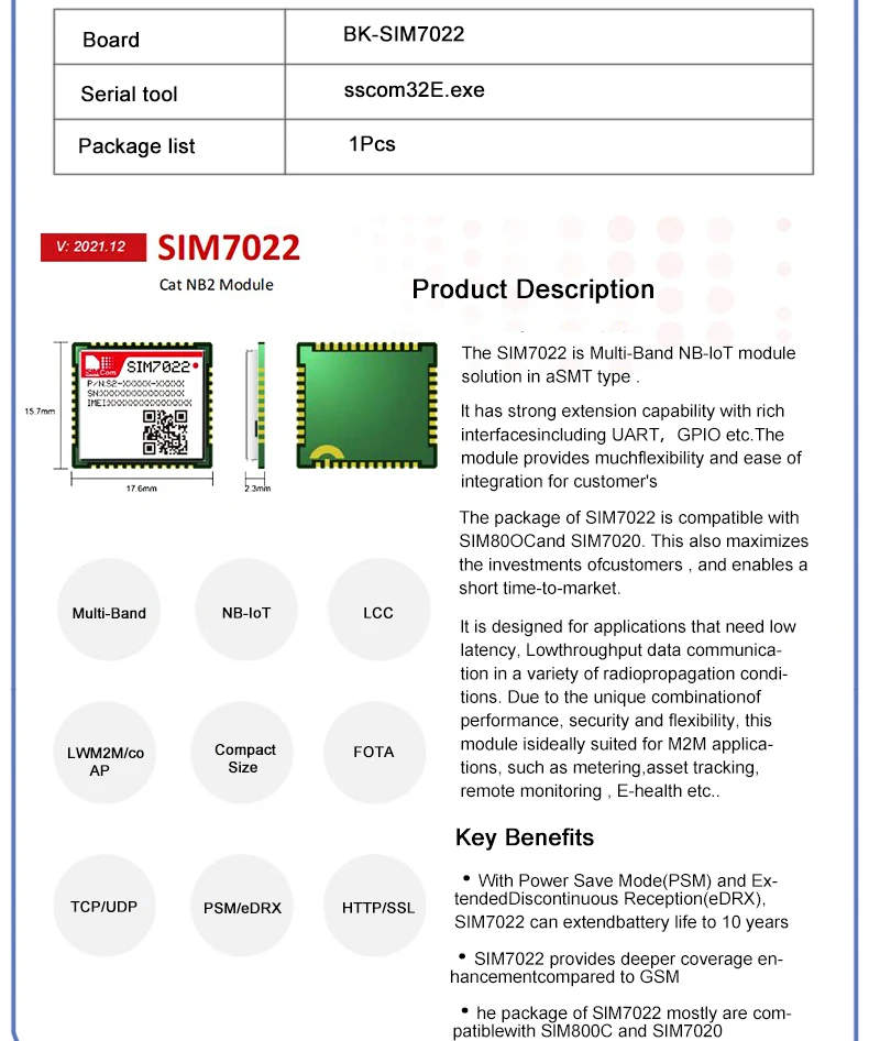 SimCom SIM7022 Breakout SIM7022 NB IoT module,compatible with GSM ...