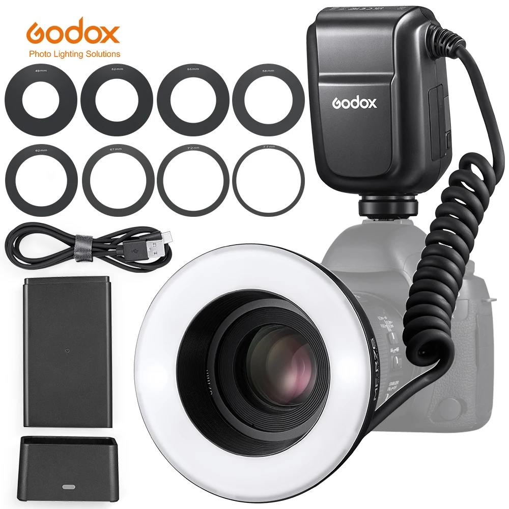 Godox MF-R76C TTL Macro Ring Flash, 76W HSS 2.4G Wireless GN14 CCT 5900K 550 Full Power Flashes 0.1-1s Recording Time: Dual Flash Tubes Flash For Canon Cameras