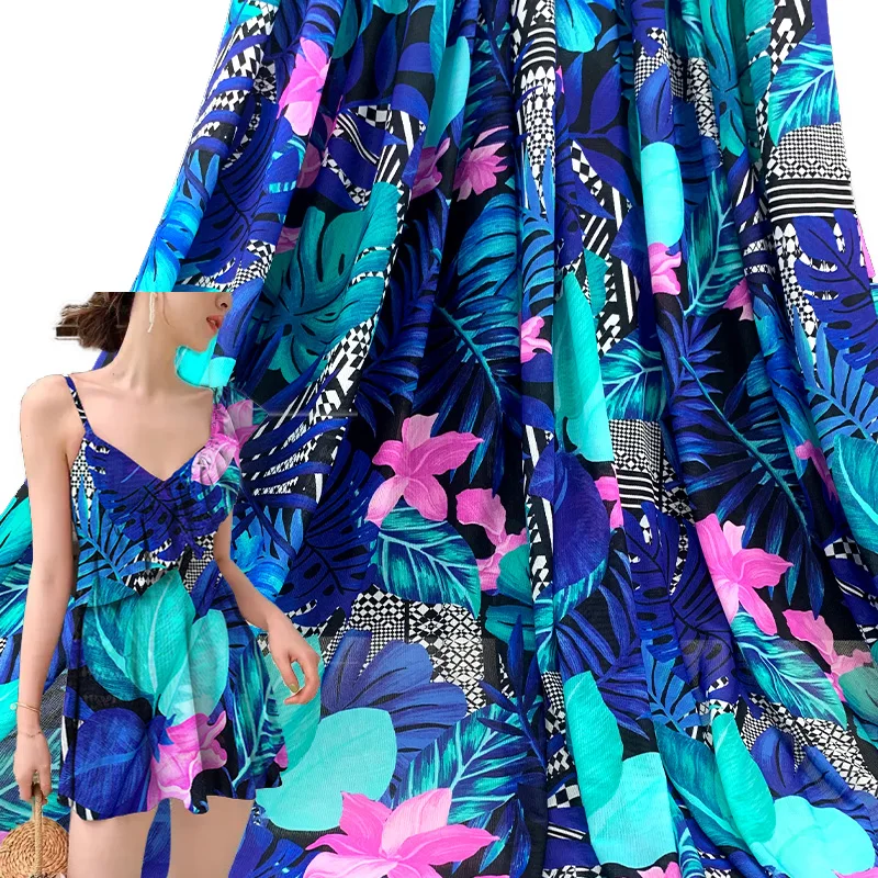 Breathable Transparent Polyamide Elastane Tropical Printed Stretch Mesh Fabric for Swimwear and Underwear manufacture