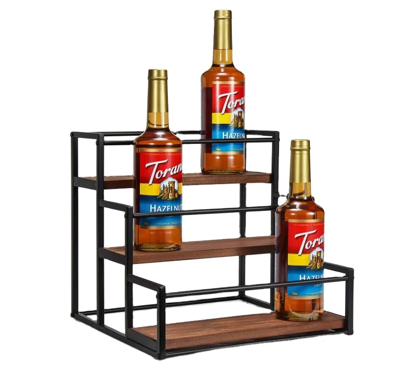 3tier 12 Bottles Storage Shelves Wooden Coffee Syrup Rack Organizer