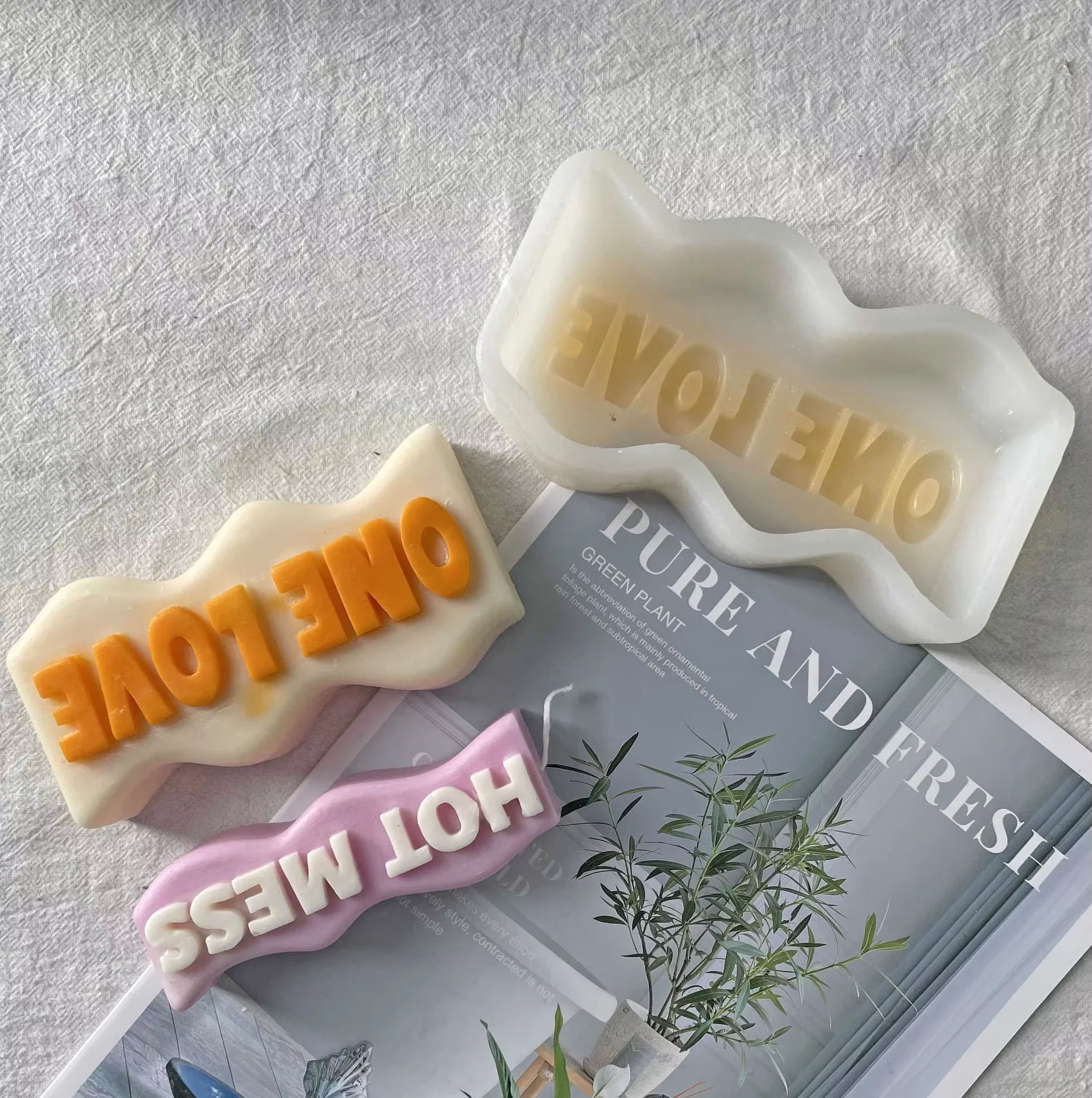 MHC Custom Name 3D Wave Shape Manifest Letters Candle Molds Silicone Rubber Bougie Text Design De Velas Candle Mold Silicone