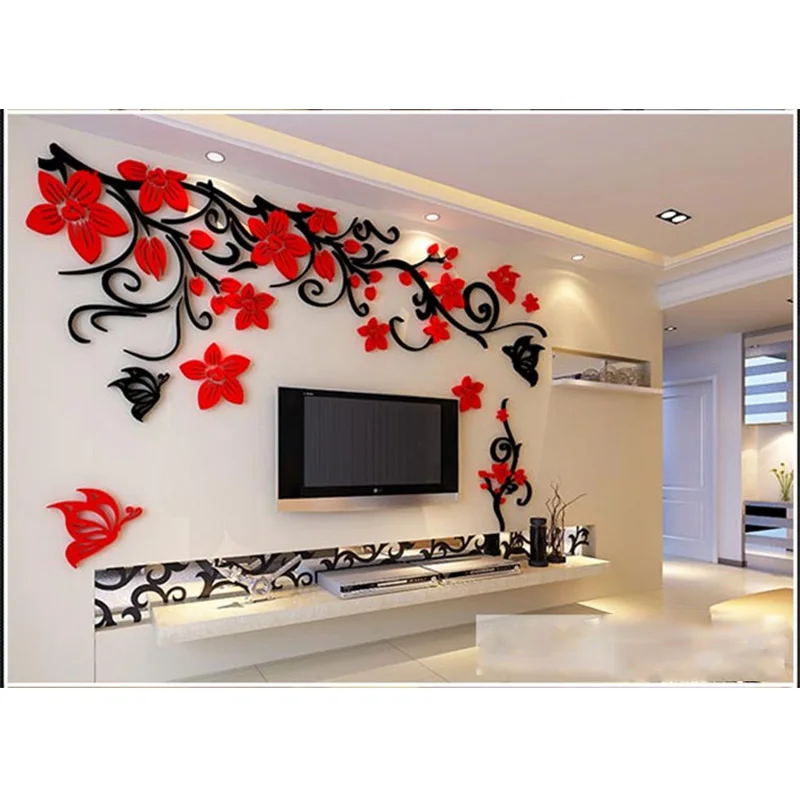 3d Flower Acrylic Wall Stickers Butterfly Wall Decals Tv Background  Decoration Removable Pvc Sticker Home Decor Wall Stickers - Buy 3d Flower  Acrylic Wall Stickers,Butterflies Dancing Plum Wall Decals,Tv Background  Decoration Wall