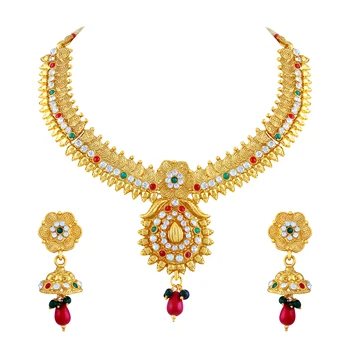 Kundan Studded Gold toned Choker Jewellery Necklace Set For Women