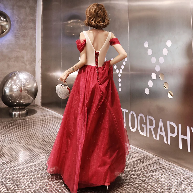 Burgundy Tulle Puffy Arabic Prom Graduation Dress Red Puffy Prom Dresses