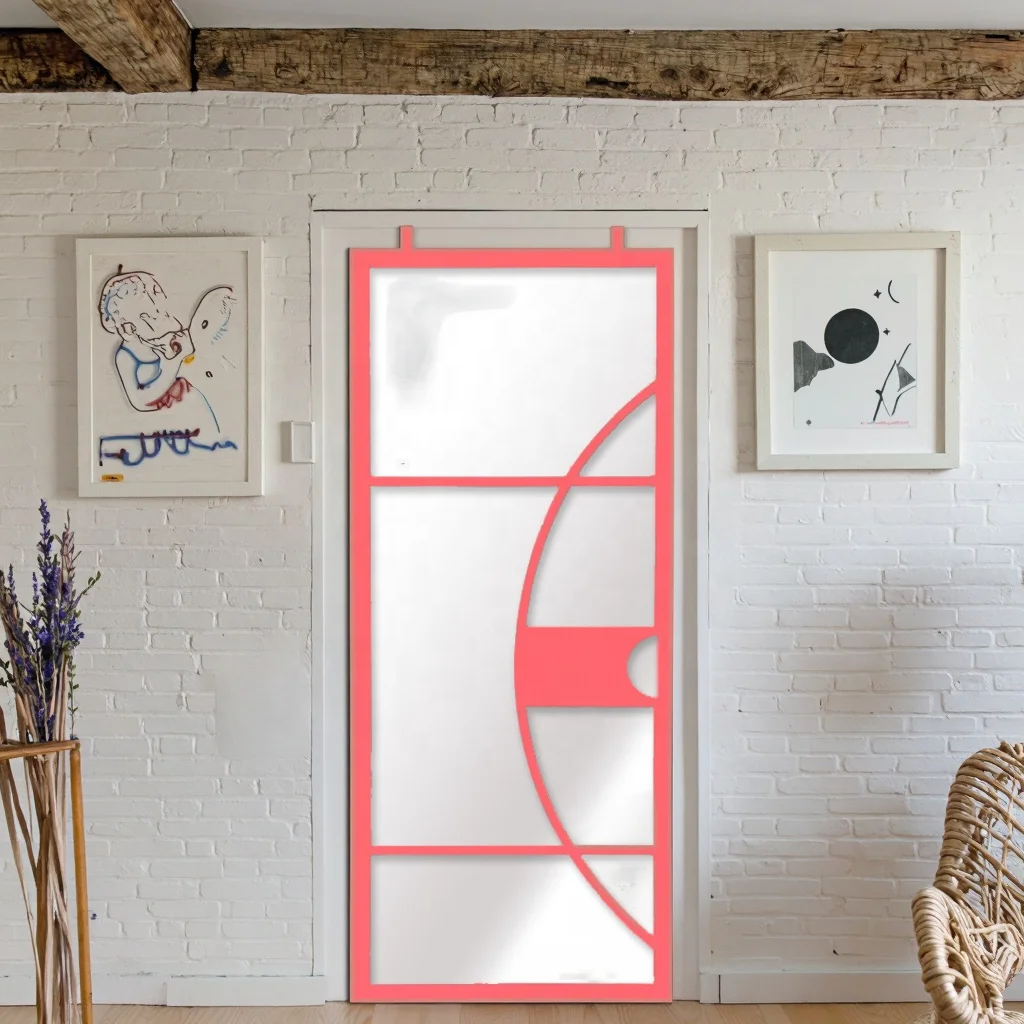 Modern  French Iron Ghost Door Sliding Gate with Various Glass Options for Bedroom Dining Room Bathroom Living Room factory