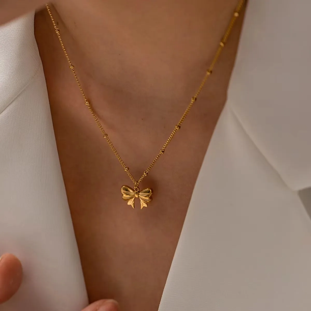 18k Gold Plated 3D Bow Pendant Necklace