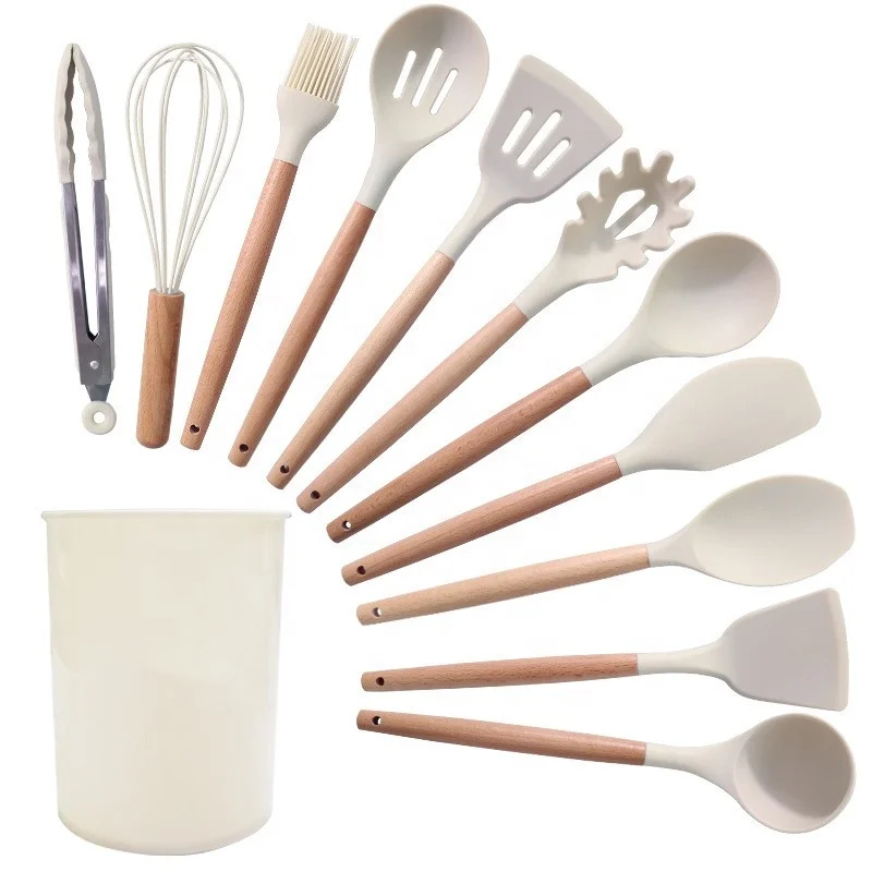 Hot Sale Kitchen Tools Gadgets Silicone Kitchen Utensils Set with Wooden Handle