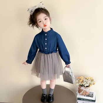 Spring Denim Dress for Girls 2025 New Korean Style Stylish Princess Dress Children's Autumn Dress
