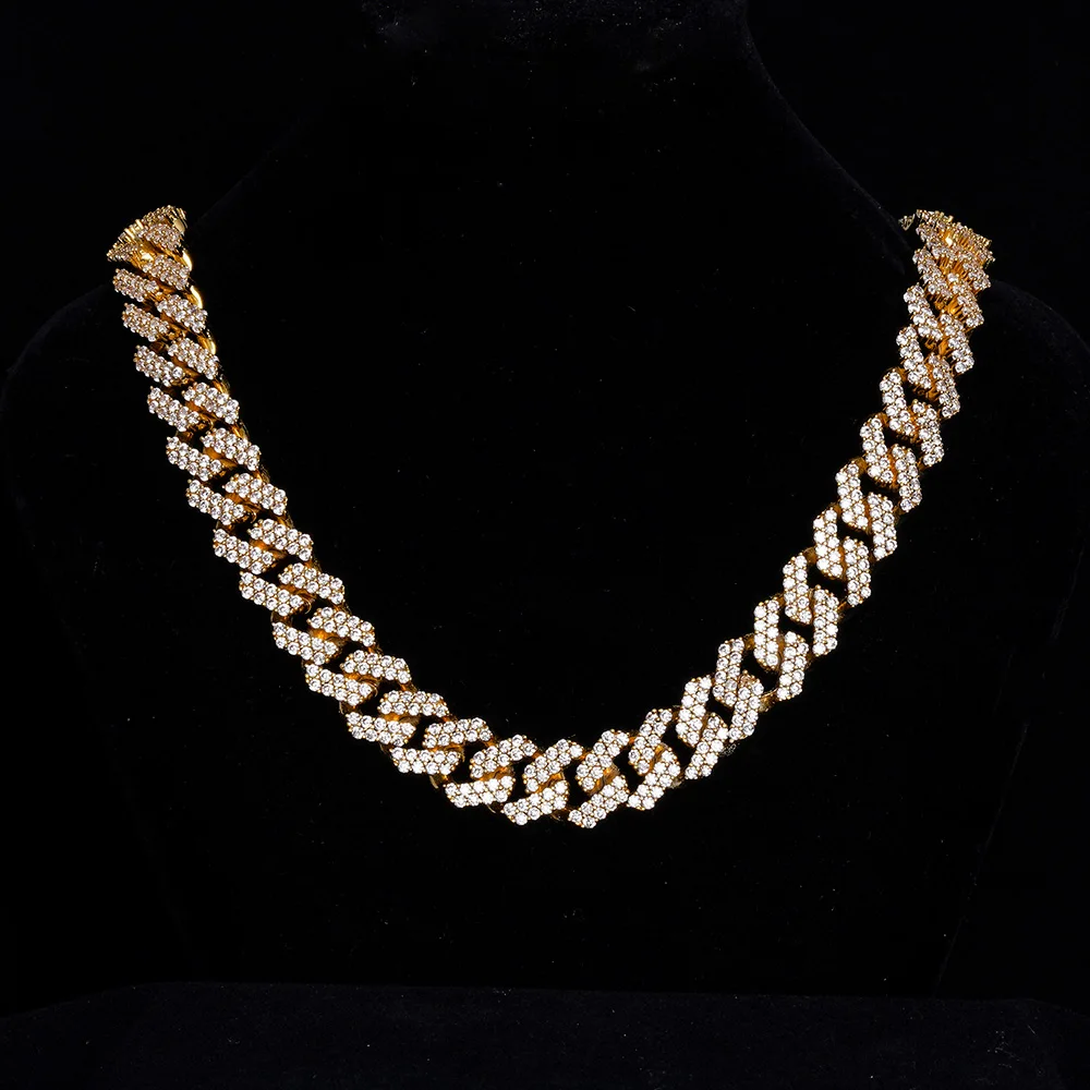Hip Hop Jewelry 12MM White Gold Plated Iced Out Cuban Link CZ Prong Cuban Link Chain Necklace Diamond Cuban Chain