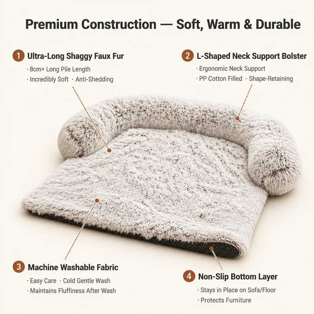 Shaggy Faux Fur Dog Sofa Bed — Product details 6