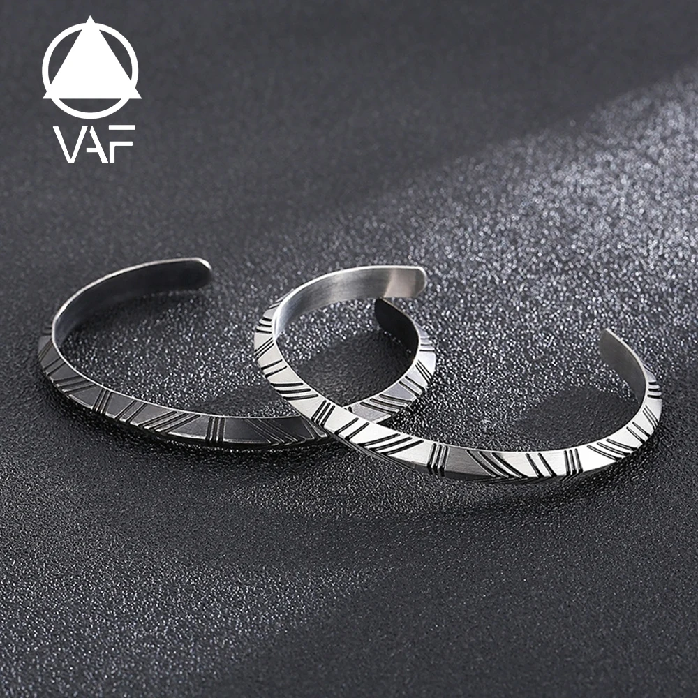 VAF Open Viking Silver Cuff Bangle Bracelet Stainless Steel Mens Argent Bracelets