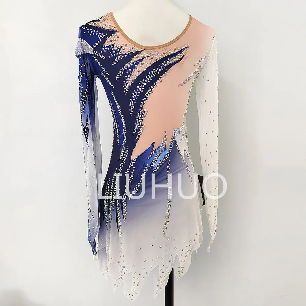 LIUHUO Custom Figure Skating Dress Girls Teens Blue Ice Skating Dresses  Competition Ballroom Gym and Fitness Costumes Women