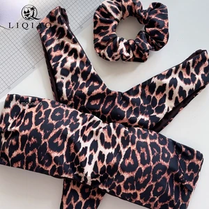 Maternity Waterproof Sequined Embroidery Leopard Print Push-Up Bikini 2-Piece Swimwear Set Tie-Side Bottom Quick Dry Tummy