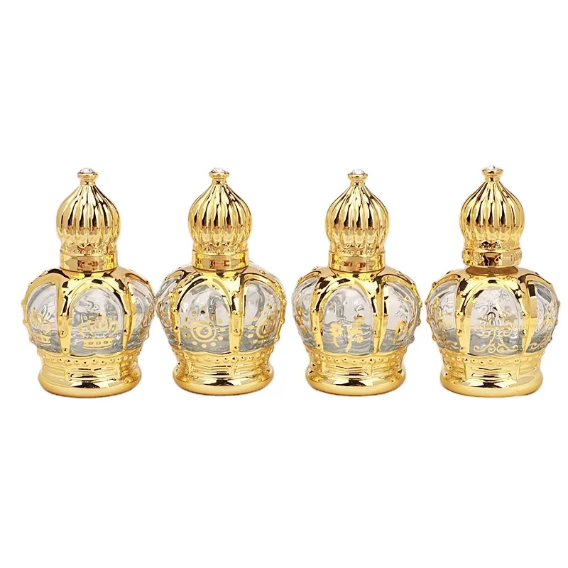 15ml Gold Plating Roll on Glass Bottle With Crown UV Cap Roller Essential Oil Ball Bottle Portable Refillable Bottles