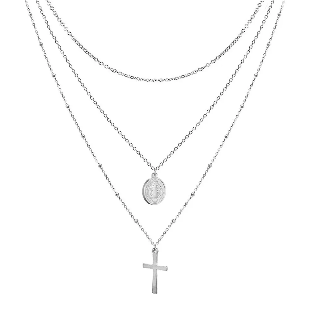 Wholesale Religious Jewelry Gold Plated Multi Layered Necklace Dainty