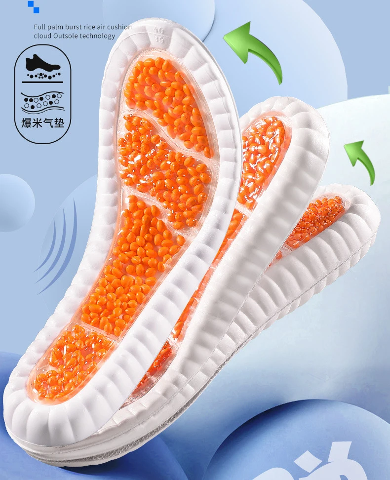 Full Palm Zoom air Cushion Sports Insole for Men Women with High Elastic Shock Sweat Absorption Odor Resistant Popcorn Inserts
