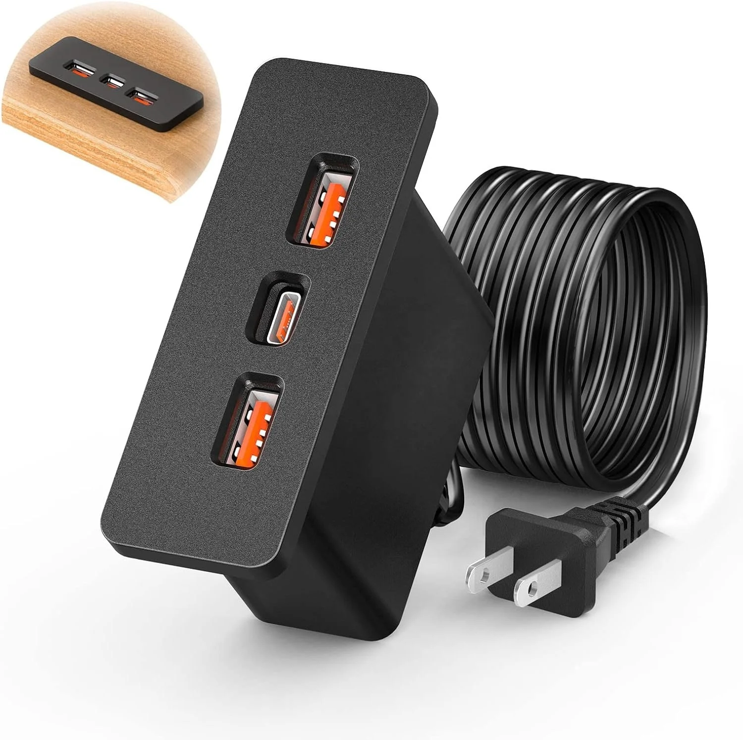 Recessed USB Hub Block Charging Station with PD 20W USB C3 in 1 Recessed USB Power Strip Outlet Fast Charging Mounted in Bed Des