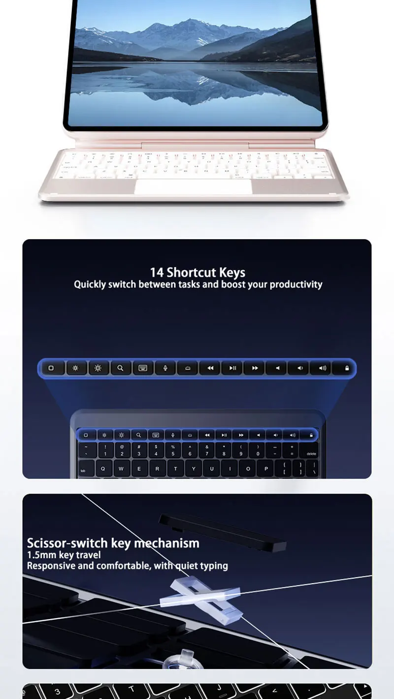 product laudtec aluminum alloy magic keyboard case pu leather folio for ipad air 202611 m4 with trackpad ultra thin waterproof-10