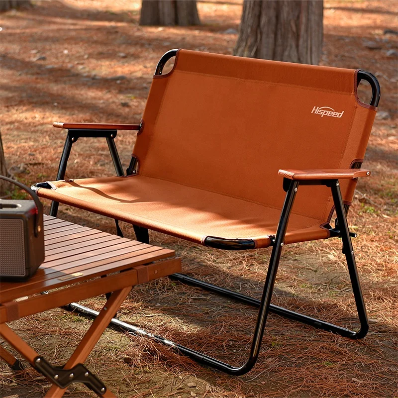 HISPEED OEM Customized Pattern Folding Camp Chair Aluminum Folded Luxury Camping Chair High Back With Logo Brown