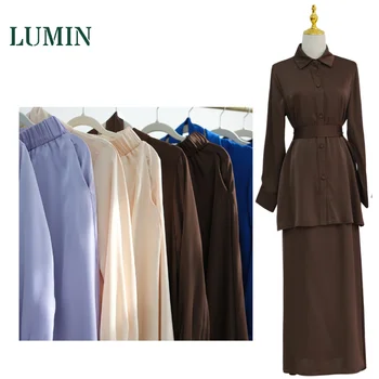 Lumin Islamic Clothing Women Classic Casual Skirts and Shirts Set Fashion Muslim Woman Shirt Solid Color Femme Spring Wear