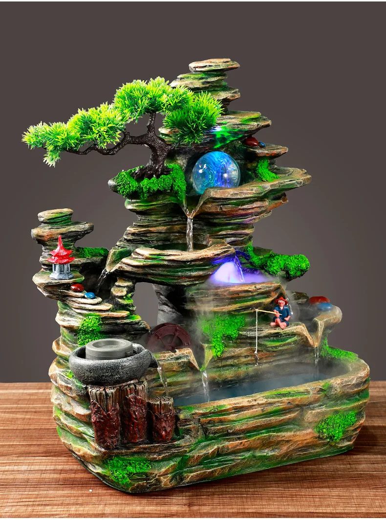 Ywbeyond Indoor Simulation Resin Rockery Waterscape Feng Shui Water Fountain Home Office Spray