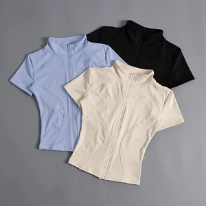 2026 Hot Sale Nylon Spandex Yoga Top Women T Zipper Stand Collar Quick Dry Breathable Top for Summer Cycling Gym Training Wear