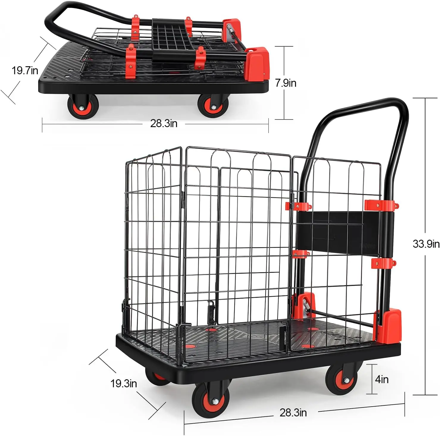 Foldable Push Cart Electric Drive Cart Platform Electric Platform Carrier Warehouse Trolley Folding Hand Truck Cage Cart