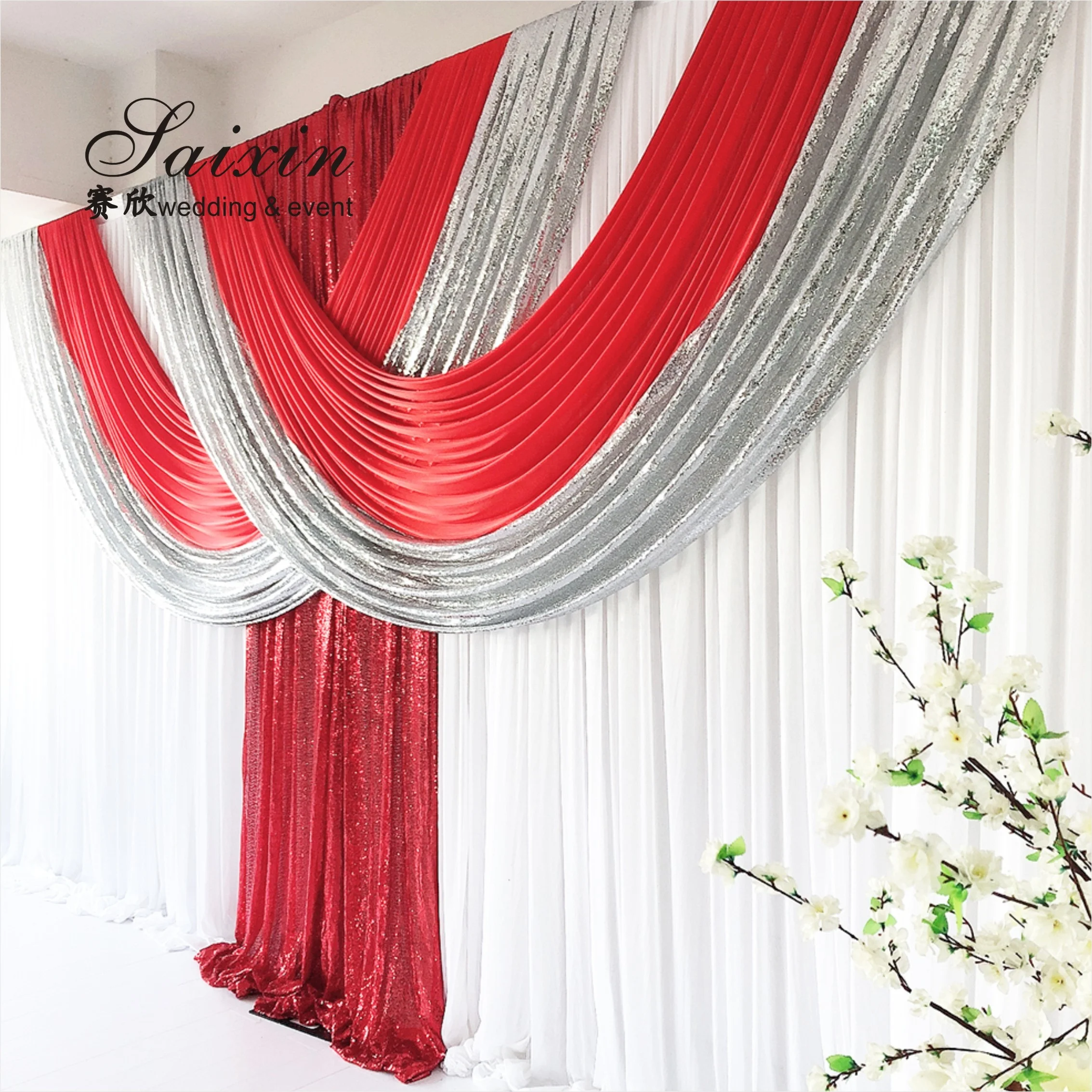 China Manufacturer Wholesale Drape Cloth Curtains Valance for Wedding Stage Backdrop